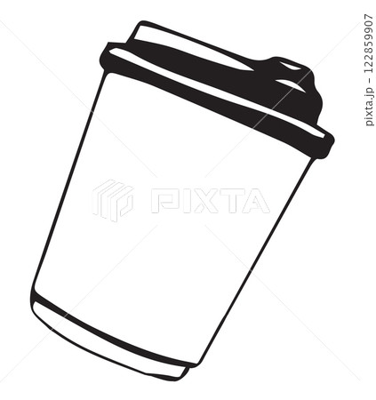 Vector hand drawn black and white cardboard coffee cup doodle style isolated 122859907