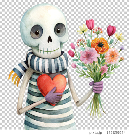 Cute skeleton ghost kawaii flowers of love 122859934