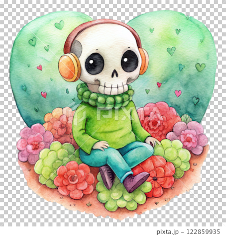 Cute skeleton ghost kawaii flowers of love 122859935