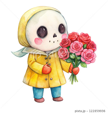 Cute skeleton ghost kawaii flowers of love 122859936