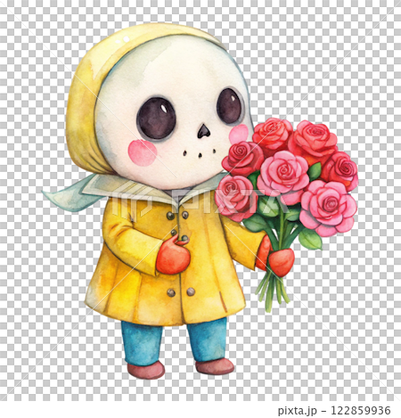 Cute skeleton ghost kawaii flowers of love 122859936