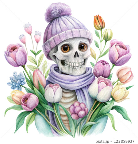 Cute skeleton ghost kawaii flowers of love 122859937