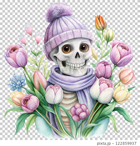 Cute skeleton ghost kawaii flowers of love 122859937