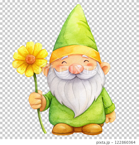 Gnome Cute Kawaii Blindfold Holding the national flower 122860364