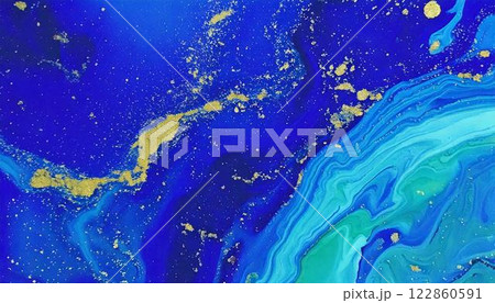 宇宙を思わせるカラフルな抽象アートと金の輝き 122860591