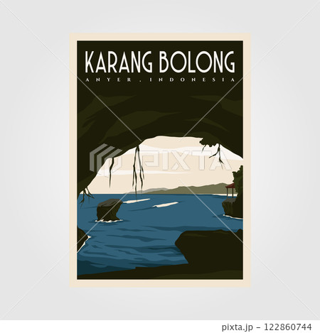 karang bolong beach vintage travel poster vector illustration design, indonesian travel poster 122860744