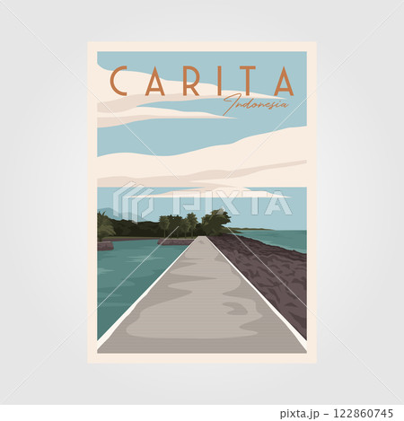 carita beach travel vintage poster vector illustration design, view at bintang laut resort carita indonesia carita beach travel vintage poster vector illustration design, view at bintang laut resort carita indonesia 122860745