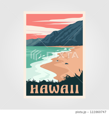 hawaii beach vintage poster art illustration design, adventure ocean poster hawaii beach vintage poster art illustration design, adventure ocean poster 122860747