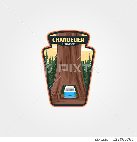 chandelier national park vintage logo vector symbol illustration design, big tree label badge design 122860769