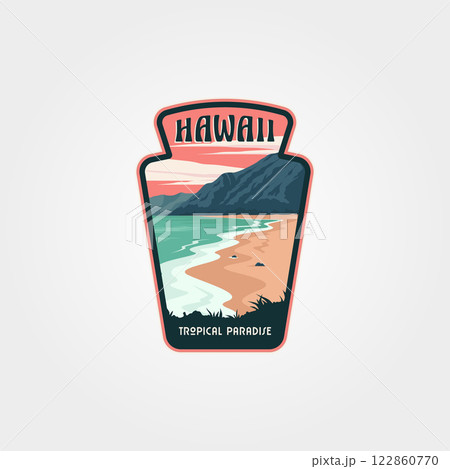vector of hawaii beach vintage logo symbol illustration design, tropical beach emblem label design 122860770