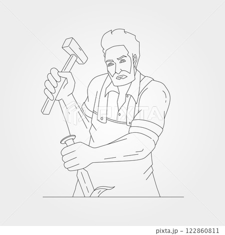 gentleman carpenter working on woodworking vector symbol illustration design 122860811