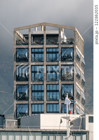 Contemporary, industrial style building, close-up shot upper levels 122862035