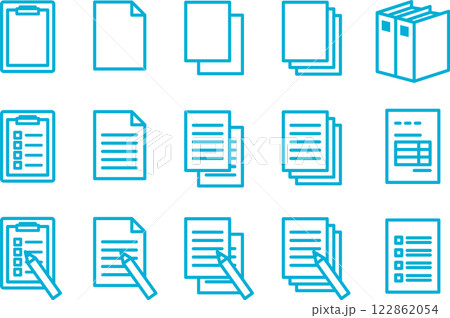 書類・バインダー・メモ帳・ペンのベクターアイコンセット3 122862054