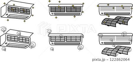 エアコン・クーラー・熱中症対策クリーニングイラストセット 122862064