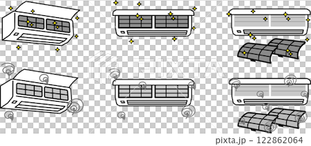 Air conditioner, cooler, heat stroke prevention cleaning illustration set 122862064