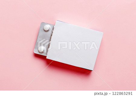 Blank White Product Package Box Mock-up. Open blank medicine drug box with blister top view Blank White Product Package Box Mock-up. Open blank medicine drug box with blister top view 122863291