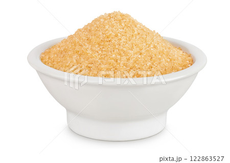 The brown sugar in ceramic bowl isolated on white background The brown sugar in ceramic bowl isolated on white background 122863527