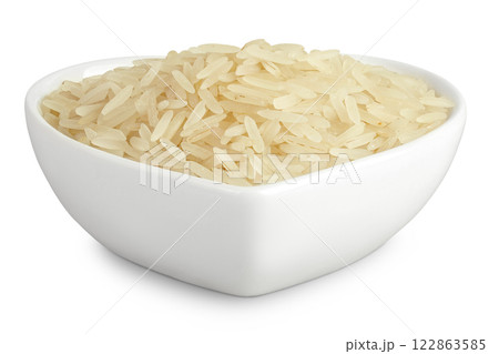rice basmati in a ceramic bowl isolated on white background 122863585