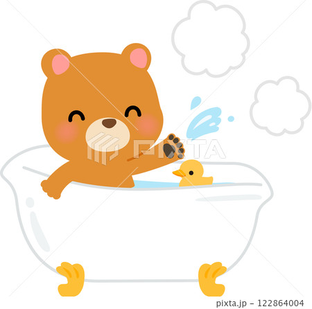 猫足のバスタブで入浴するクマのキャラクター 122864004