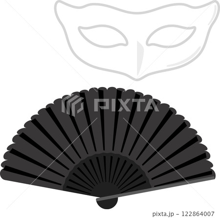 シンプルなマスカレードマスクと扇子 122864007