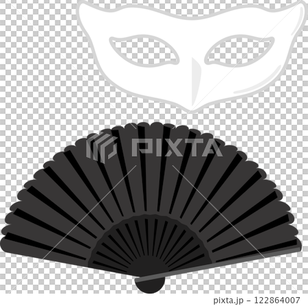 シンプルなマスカレードマスクと扇子 122864007
