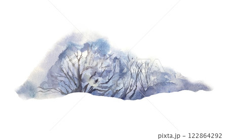 Trees covered with frost, winter landscape element. Hand drawn watercolor illustration isolated on white. For postcards, invitations, New Year and Christmas banners, posters. 122864292