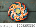 Grilled Tiger shrimps with lime photography . Top view 122865330