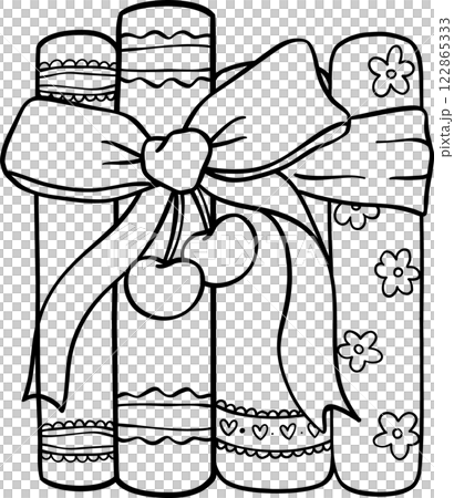 Coquette Books with Ribbon bow Piled Outline 122865333