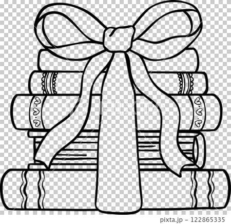 Coquette Books with bow stacked Outline Handdrawn 122865335