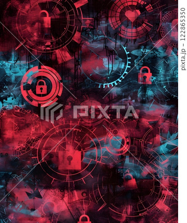 Abstract Cybersecurity Showcasing Digital Locks Shields and Encryption Codes 122865350