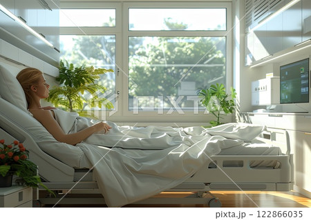 patient receiving chemotherapy treatment in a specialized oncology unit 122866035