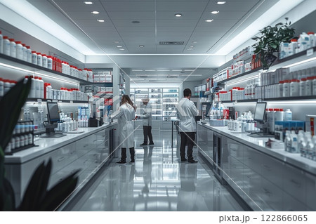 pharmacist preparing and dispensing medications in a hospital pharmacy pharmacist preparing and dispensing medications in a hospital pharmacy 122866065