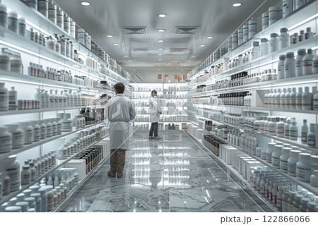 pharmacist preparing and dispensing medications in a hospital pharmacy 122866066