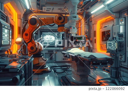 surgeon using robotic arms to perform a minimally invasive procedure 122866092