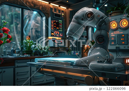 surgeon using robotic arms to perform a minimally invasive procedure 122866096