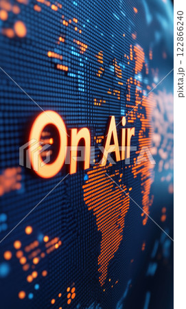 On Air illuminated in vibrant orange lights on digital map 122866240
