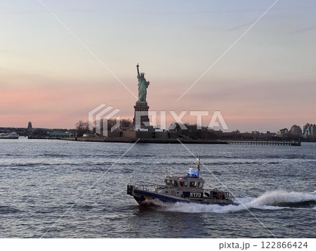 The Statue of Liberty and Lower Manhattan Skyline New York City and cops 122866424