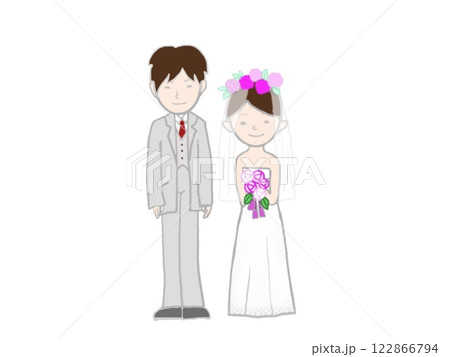 白背景の結婚式の新郎と新婦 122866794