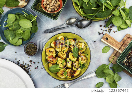 Vegan spinach ravioli or dumplings, meat free. Vegan spinach ravioli or dumplings, meat free. 122867445