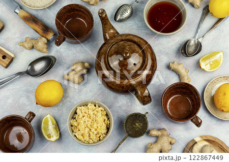Ginger root infusion. Ginger root infusion. 122867449