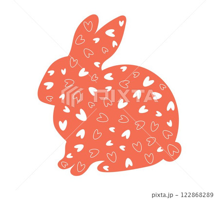 Easter Bunny Silhouette with Hand-Drawn Heart Pattern in Warm Orange Color for Spring Holiday Celebration and Festive Decorations Easter Bunny Silhouette with Hand-Drawn Heart Pattern in Warm Orange Color for Spring Holiday Celebration and Festive Decorations 122868289