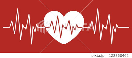 Human heart and the encephalogram. Heart pulse. Red and white colors. Heart rhythm graph. Heartbeat line. Medicine, Healthcare. 122868462