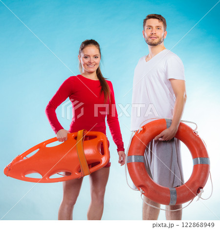lifeguards on duty with equipment lifeguards on duty with equipment 122868949