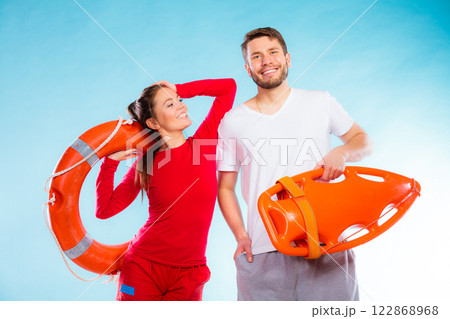 lifeguards on duty with equipment lifeguards on duty with equipment 122868968