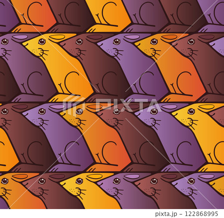 Seamless Escher style rabbit pattern with vibrant gradient colours 122868995