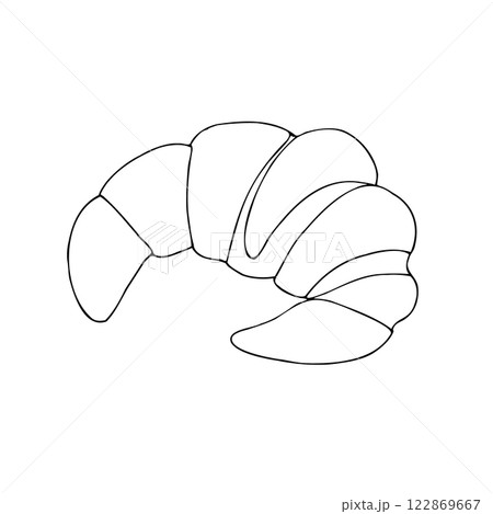 Vector freshly baked croissant. Graphic ink French pastry illustration isolated on background. Hand drawn line sketch. For designers, prints, logo, icon, menu, postcards, holiday, covers 122869667