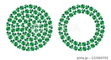 Quatrefoil and Shamrocks Circular Background Texture and Round Frame border Template Copy space Set Quatrefoil and Shamrocks Circular Background Texture and Round Frame border Template Copy space Set 122869703