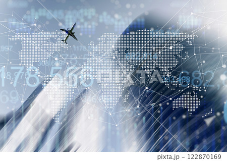Airplane cargo logistic map. Business flights and transportation around the world concept 122870169