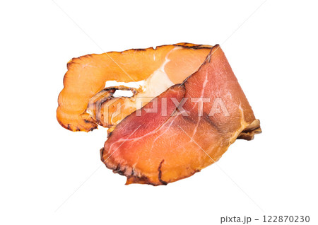 Sliced Prosciutto parma ham isolated on white background. top view 122870230