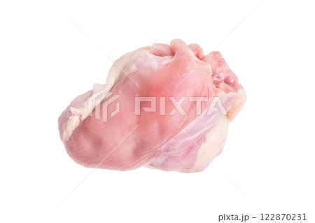 Raw Skinless boneless chicken thighs fillet isolated on white background Raw Skinless boneless chicken thighs fillet isolated on white background 122870231